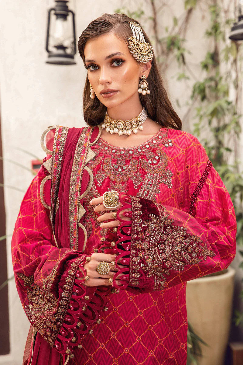 Maria.B Unstitched Embroidered Cotton Satin Suit D7