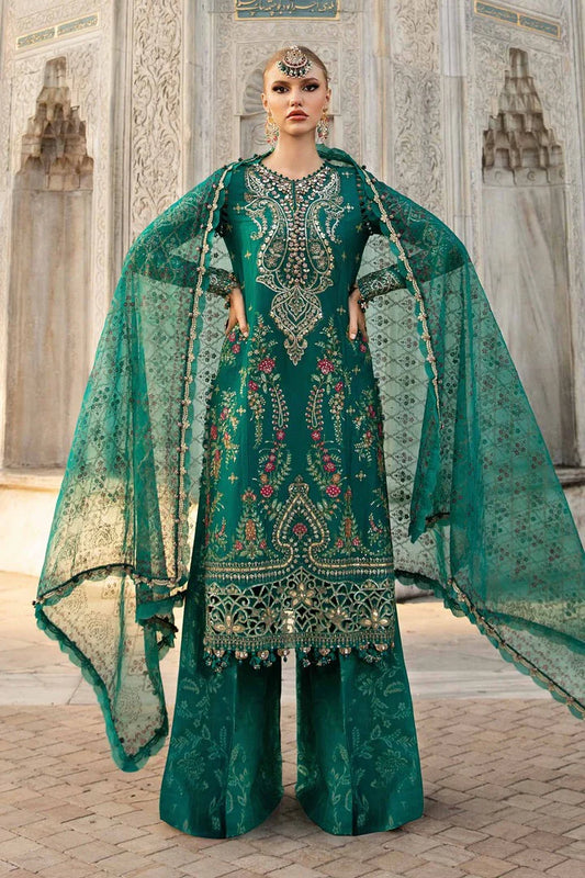 Maria.B Unstitched Embroidered Cotton Satin Suit D5