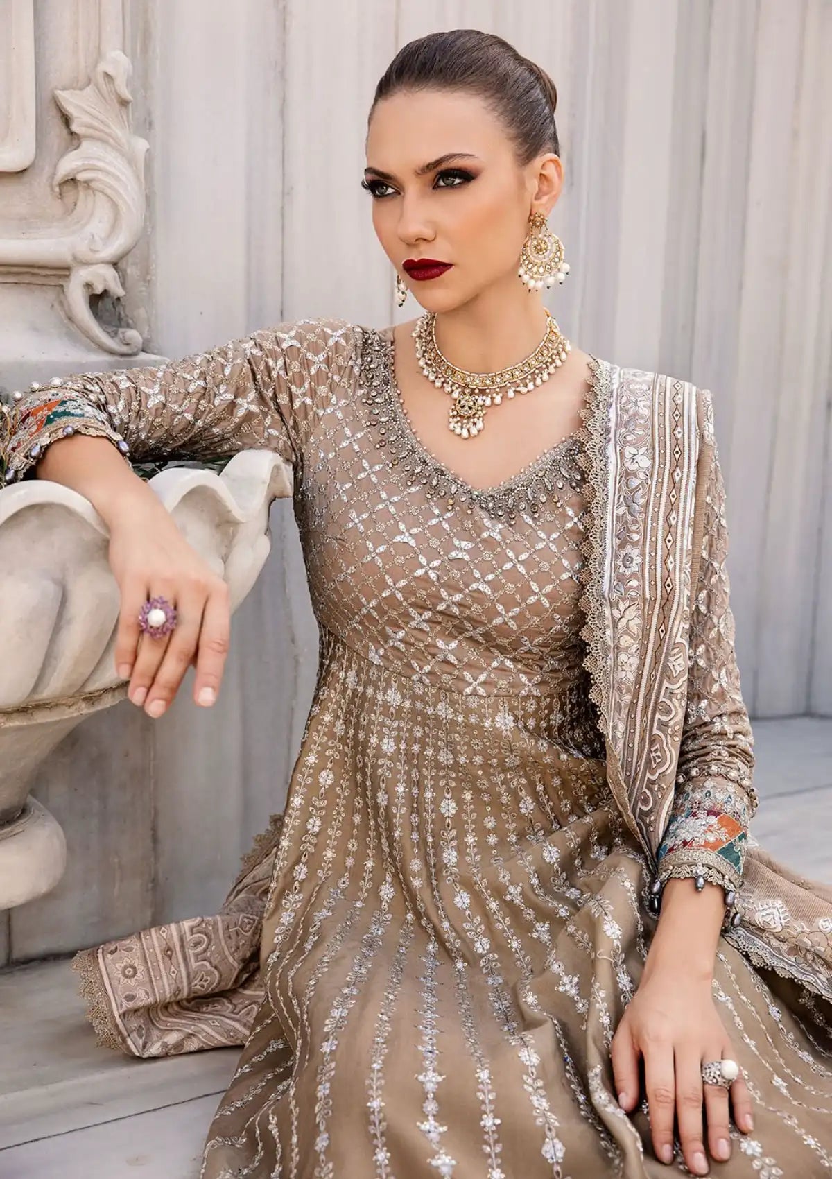 Maria.B Unstitched Embroidered Cotton Satin Suit D10