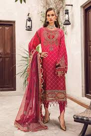 Maria.B Unstitched Embroidered Cotton Satin Suit D7