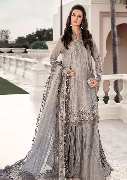 Maria.B Unstitched Embroidered Cotton Satin Suit D7