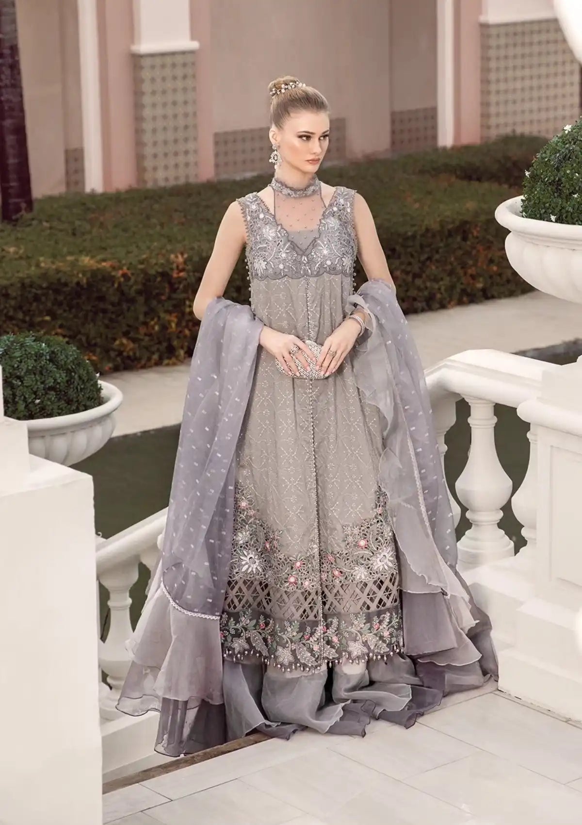 Maria.B Unstitched Embroidered Cotton Satin Suit D7