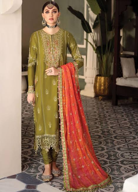 Maria.B Unstitched Embroidered Cotton Satin Suit D7